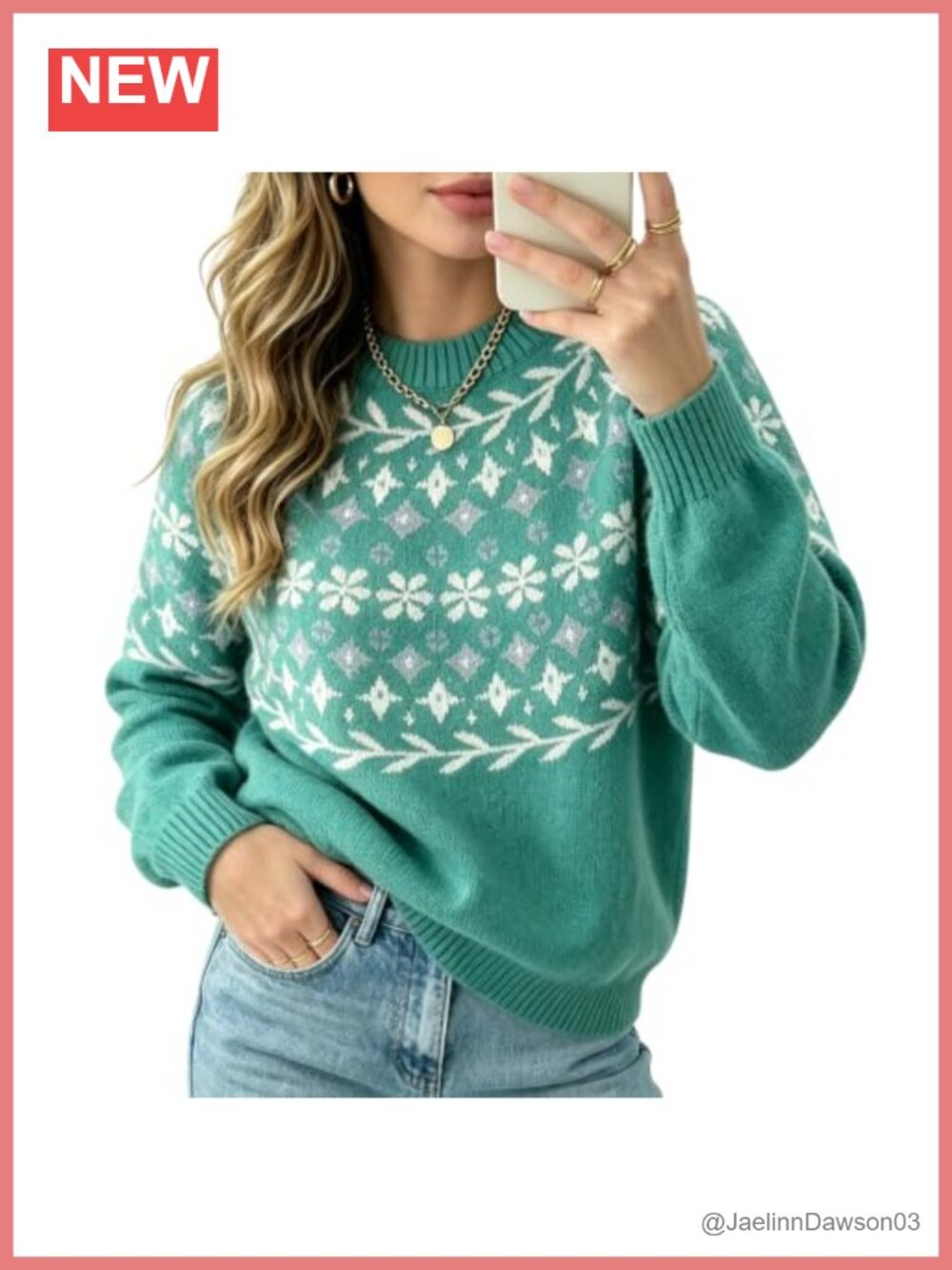 Mock Neck Fair Isle Chunky Knit Pullover Sweater Loose Oversized